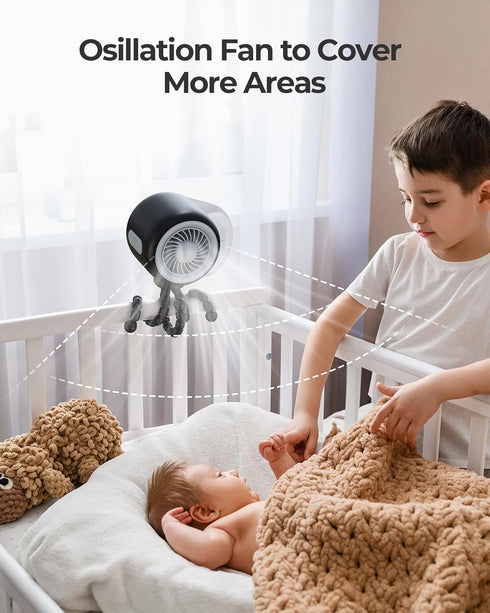 Koonie Oscillating Stroller Fan, Clip-on for Car Seats, USB Rechargeable, 3 Speeds, Quiet Operation - Portable Baby