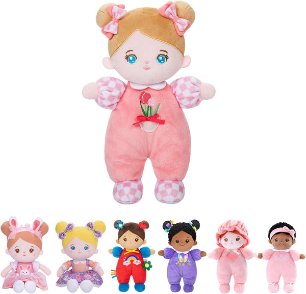 OUOZZZ Soft Baby Doll for Girls - My First Baby Doll Birthday Gift, Plush Rag Doll in Tulip Pink Dress