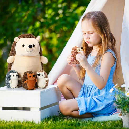 5 14 Inch Mommy 4 Set Hiboom Pcs Hedgehog Stuffed Animal, Large Hedgehog Stuffed Plush Toys with Plush Baby Soft Cuddly