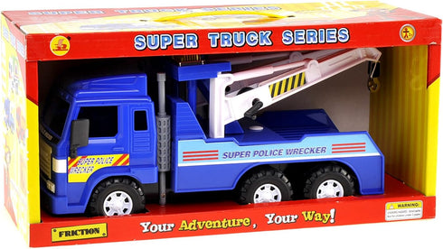3-5 13 inch Winch PowerTRC Police Tow Truck Toy for Boys Ages | Push & Go Realistic Friction Powered Wrecker