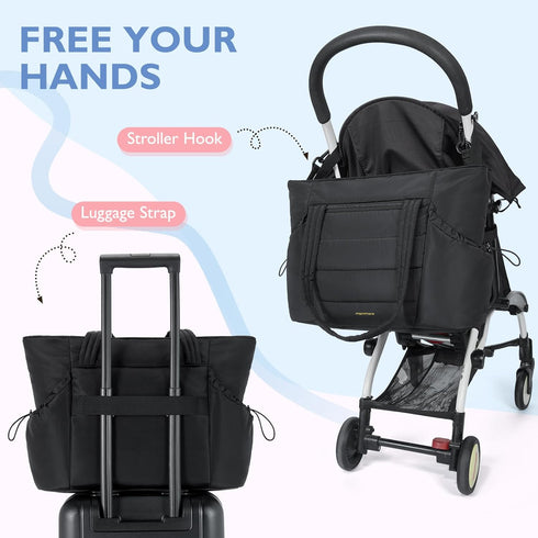 mommore Diaper Bag Tote with Stroller Organizer Puffer Bag Large Capacity Baby Bag with Changing Pad for Travel