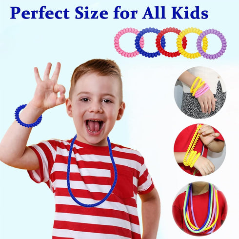 Stretchy Coil Chew Necklaces and Bracelets - 16 Pack Teething Toys for Sensory Kids with Autism, Reduce Anxiety
