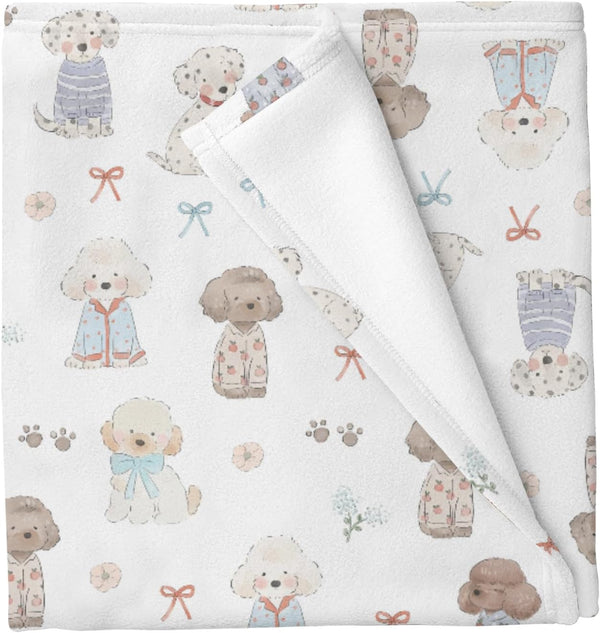 Cstdyfrv Cute Dogs Paws Bows Baby Blankets for Boys Girls Watercolor Puppy Flowers