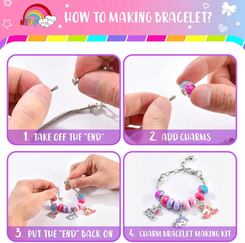 BDBKYWY Girls Charm Bracelet Making Kit, Unicorn Jewelry Supplies DIY Art Craft Set, Birthday Gifts for 3-8 Year Old