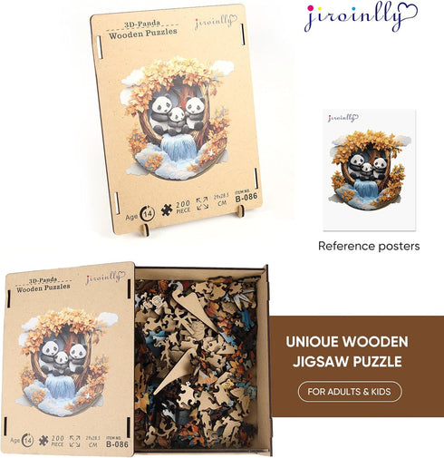 500 16.4x16.7 Jiroinlly Wooden Puzzles for Adults Pieces, Panda Family, Unique Shaped Jigsaw Puzzle, Relaxing Gift