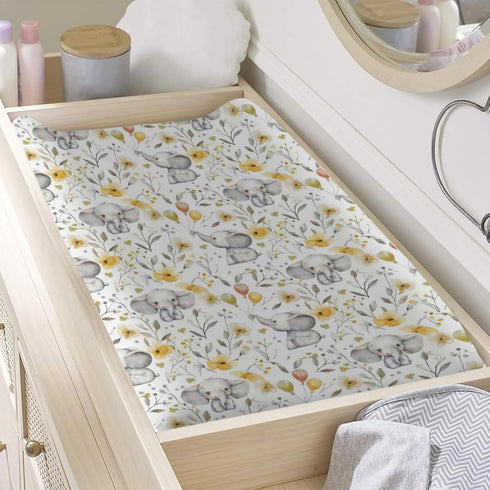 KuphiL10C Girls-16x32 Watercolor African Safari Animals Elephant Flowers Baby Changing Pad Cover, Unisex Elephant