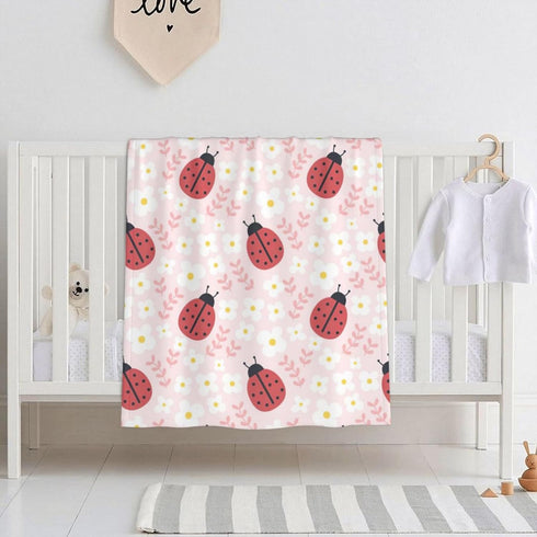 Cute Ladybug Baby Blanket, Soft Plush Throw for Girls, Toddler Newborn Ladybug Nursery Bed Blanket, 30x40 Inches