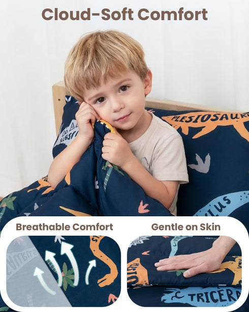 Set, 4-Piece Set TinyPalsa Toddler Bedding Green Dionosaur Comforter for Girls and Boys, Breathable Crib Bedding