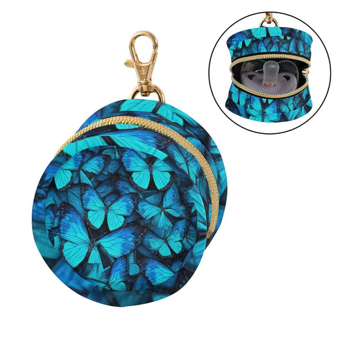 YETTASBIN Blue Butterfly Portable Pacifier Holder Case with Metal Hook Buckle & Zipper for Diaper Bag and Stroller