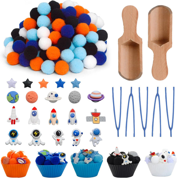 236pcs Space Sensory Bin Filler Fine Motor Toys Astronaut Spaceship Sensory Bin