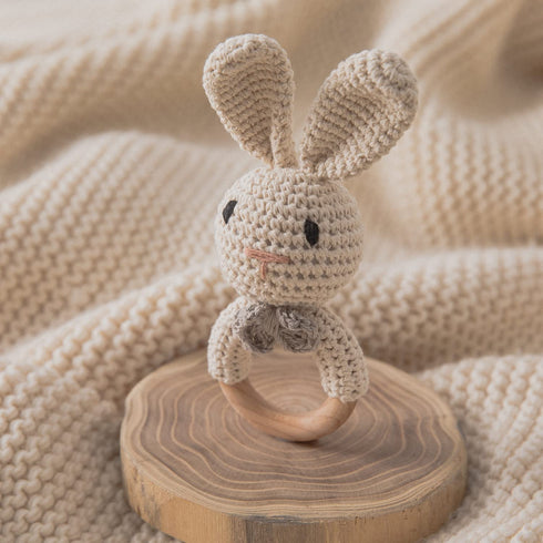 Youuys Wooden Baby Rattle Toys - Easter Bunny Rattle for Baby, Natural Wood Shaker Rattle for Newborn Gifts (Bunny)
