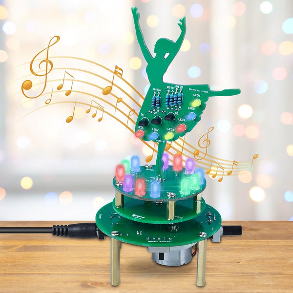 MIOYOOW Rotating Ballerina Soldering Practice Kit, RGB LED Music Box DIY Project Kit for School STEM Education