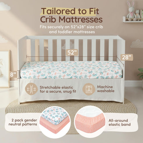 Sets 28"x52", 8" 2Pack 100% Baby Crib Sheets Girls Toddler Bed Sheets Cotton Fitted Crib Sheet Deep Pocket, Baby