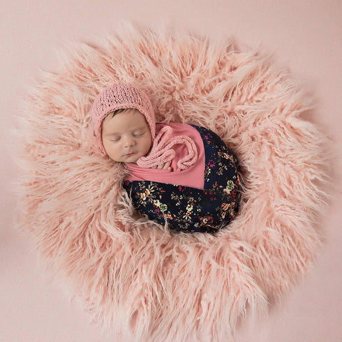 Newborn Photo Props Faux Fur Round 23.6 inch Soft Baby Boy Girl Photo Blanket Studio Photo Mat light pink by D&J DON&JUDY