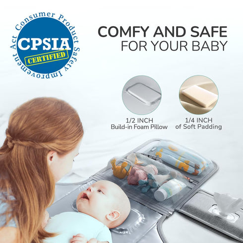 Portable Diaper Changing Pad for Baby, Detachable Travel Pad with Wipes Pocket, Gifts for Baby Shower