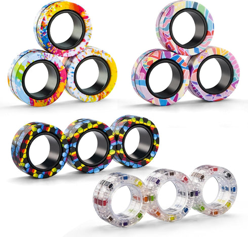12Pcs 8-12,Fidget Magnetic Adults Fidget Toys Rings,Stocking Stuffers for Kids Spinner Rings for Anxiety Relief Therapy