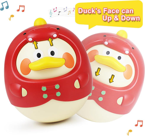 Tinabless Tummy Time Toys - Dinosaur-Duck Roly Poly Baby Toy, Musical Wobbler for Newborns 3-12 Month Gift