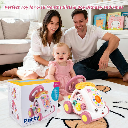 1+ Love&Mini Baby Musical Toys for Girls - Crawling Steering Wheel Toys with Car, Telephone, Lights & Sounds