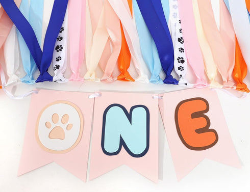 BASCT 1st 1st Light Blue Navy Brown Orange Pink Birthday High Chair Banner - First Birthday Party Decoration for Girls