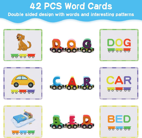 27 Set 42 1 1 Wondertoys Wooden Alphabet Train Toy PCS Magnetic Alphabet ABC Letter Train Includes PCS Flash Cards