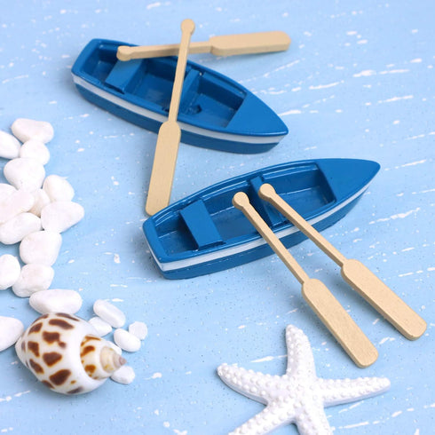 Framendino 2 Sets , Mini Rowboat Tiny Wooden Boat with Oars for Fairy Garden Accessories