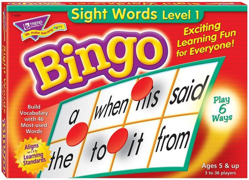 TREND ENTERPRISES Sight Words Level 1 Bingo Game - Fun Learning for Classrooms and Home, Ages 5+