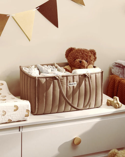 Blissful Diary Baby Diaper Caddy Organizer, Stylish Storage Basket for Newborn Essentials and Diaper Station, Gift