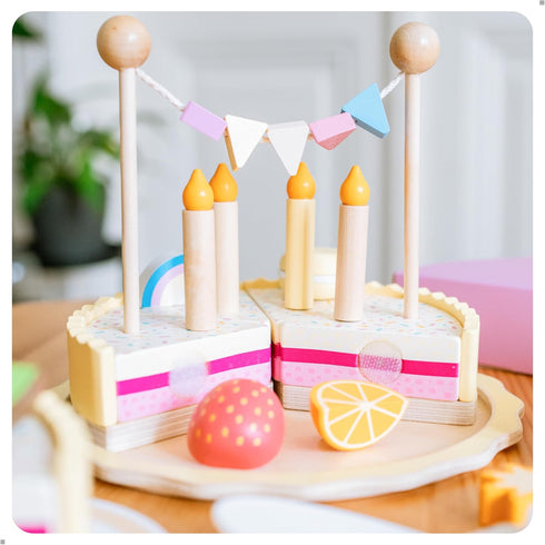 Playset 3 4 5 UMU Wooden Birthday Cake Pretend Kitchen Toy with Candles Numbers Fruits & Toppings Wooden Play Food