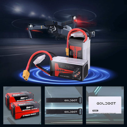 GOLDBAT 1500mAh 4S 100C 14.8V Pack XT60 2 Pack Lipo Battery Softcase with Plug for RC Boat Heli Airplane UAV Drone FPV