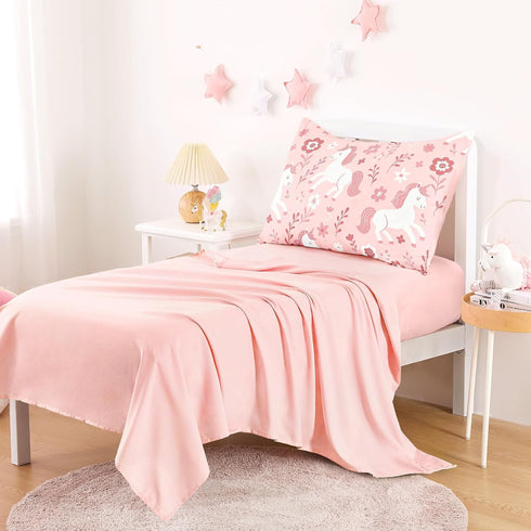 Set 4 Set Wake In Cloud - Toddler Bedding for Girls, Cute Unicorn Floral Botanical, Pieces Soft Crib Bed Including