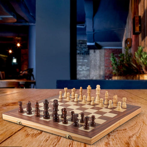 15'' Set, 2 1 -2 -24 Packed Set AMEROUS Wooden Chess & Checkers in Board Games Extra Queens Cherkers Pieces - Gift Box