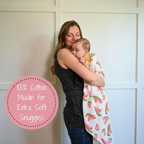 Swaddle Blanket | 100% Muslin Cotton | Newborn and Baby Nursery Essentials for Girls, Watermelon Fruit Print