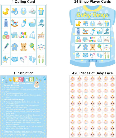 Baby Shower Bingo Games Boy - 24 Guests - Newborn Baby Bingo for Baby Shower Party Supplies