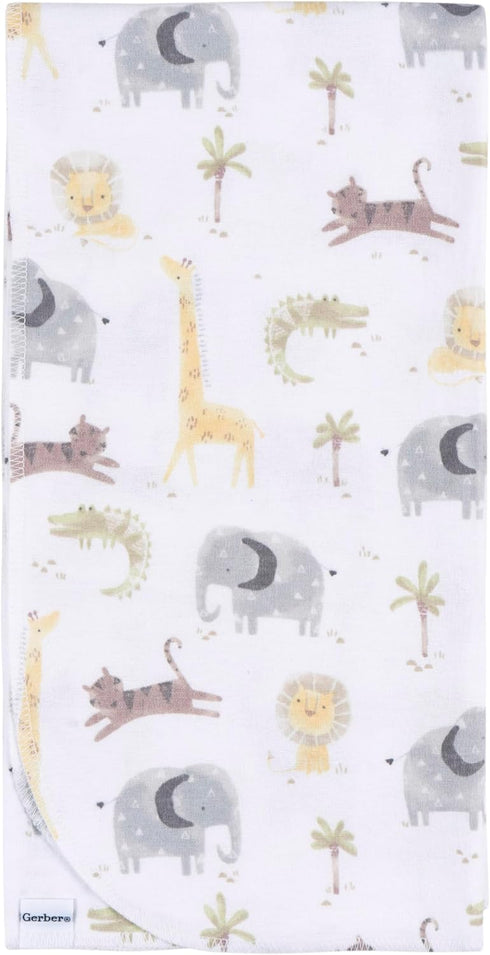 100% 30x30 Inches (Pack 4), Gerber Unisex Baby Cotton Flannel Receiving Blankets of Animals + Geos Neutral, One Size