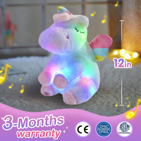 Girls,12'' Athoinsu Musical Light up Unicorn Stuffed Animal Soft Furry Plush Toy with LED Night Lights Children's Day