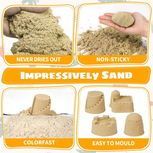 Set, 2.2lbs 4 3-8 OENUX Play Sand Construction Beach Building Castle Kit w/ Play Sand, Take Apart Construction Trucks