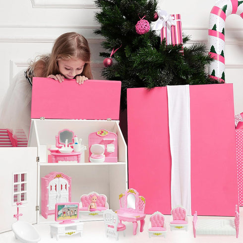20 Pieces Doll House Furniture and Accessories Set, Mini Dollhouse Furniture 1:12 Scale Bedroom Living Room Bathroom