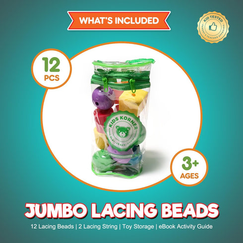 Jumbo Lacing Beads for Kids - Montessori Toddler Games and Educational Toys, Rainbow Matching Game and Stringing Bead