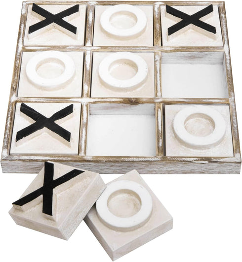 JEVERGN 12.6" Large Wooden Tic Tac Toe Game, Rustic Coffee Table Game, Family Games for Adults & Kids