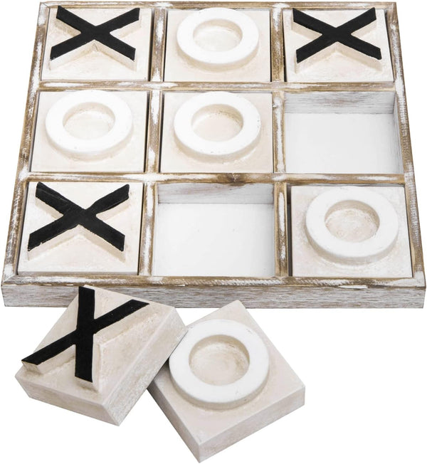 JEVERGN 12.6" Large Wooden Tic Tac Toe Game, Rustic Coffee Table Game, Family Games for Adults & Kids