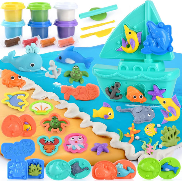 PLAY Ocean Color Dough Kit with Sea Animals Molds, Under the Sea