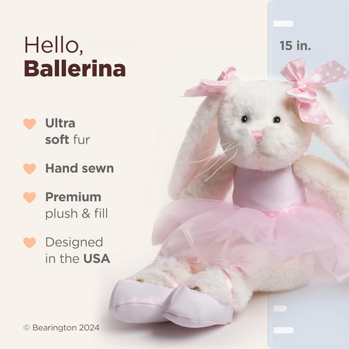 Bearington Collection Ballerina Stuffed Animal, Ballet Doll, Dance Recital Gifts for Girls, Bunny Lilly, 15"