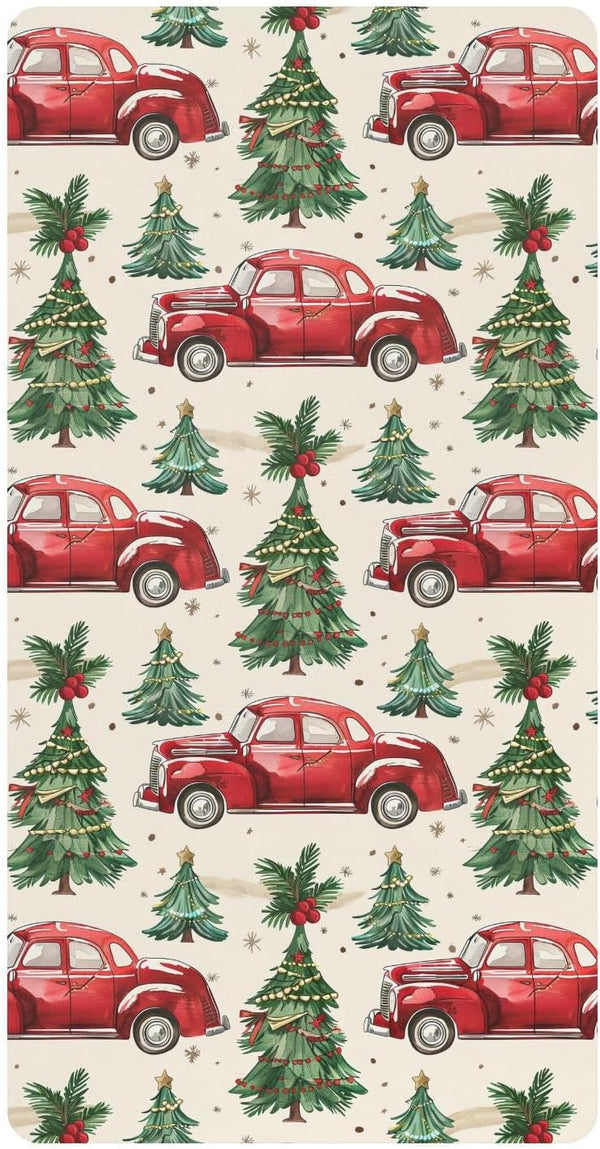 KICPOAY Christmas Trees Cars Vintage Toddler Bed Crib Sheets Baby Crib Sheets Cover