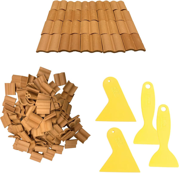 Cayway 100 PCS Mini Red Roof Tiles Model Building Set, 18mm Fake Tiles for DIY Dollhouse Bricks
