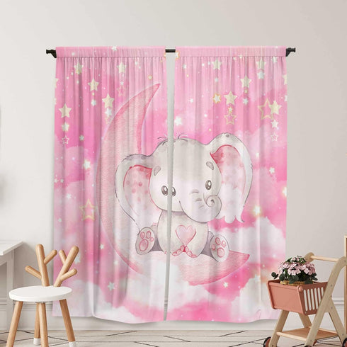 Yilinata Watercolor Elephant Window Curtains for Kids Boys Girls Pink Twinkle Star Baby