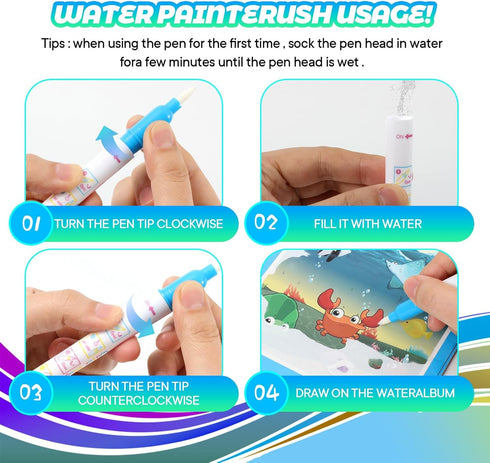 8 Pack Reusable Water Coloring Books for Toddlers, Mess-Free Paint with Water Books, Portable Educational Doodle Toy