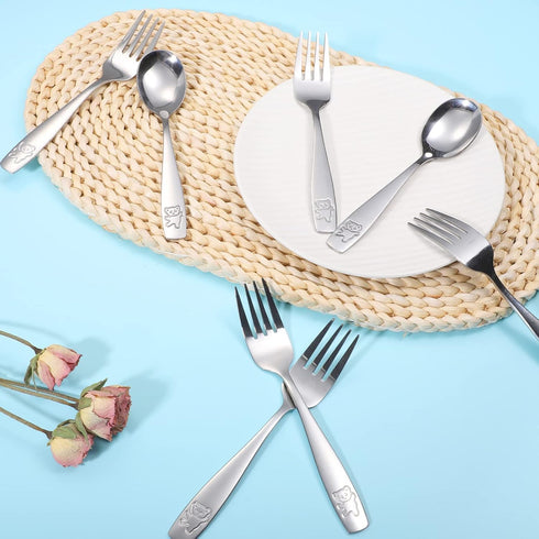 Pimoys 9-Piece Stainless Steel Toddler Silverware Set - Kids Forks & Spoons, Dishwasher Safe