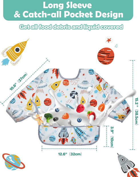 Lictin Baby Bibs for Boys Girls - Long Sleeve Waterproof Toddler Bibs, 0-24 Months Neutral Baby Smock