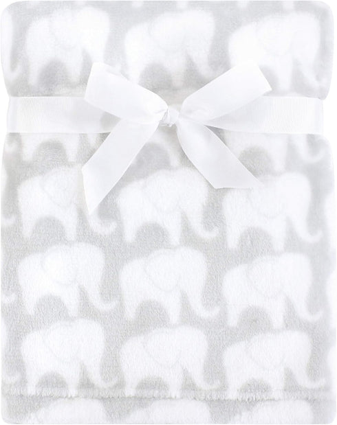Hudson Baby Unisex Silky Plush and Coral Fleece Blanket, Gray Elephant, 30x40 inches