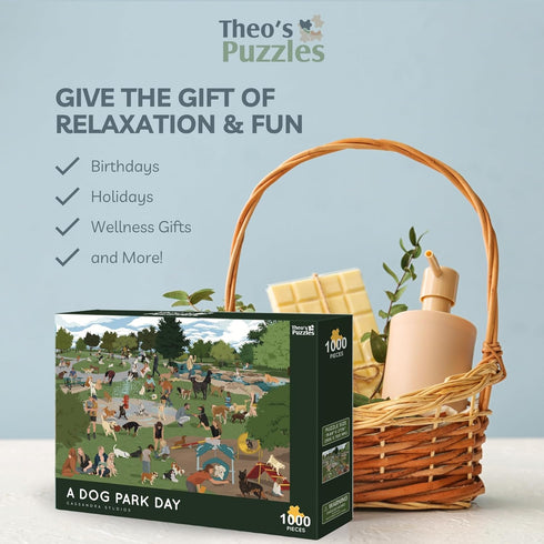 Theo's Puzzles 1000 Piece Puzzle for Adults, Dog Park Puzzles - Smooth Edged, High Resolution, Matte Finished Jigsaw